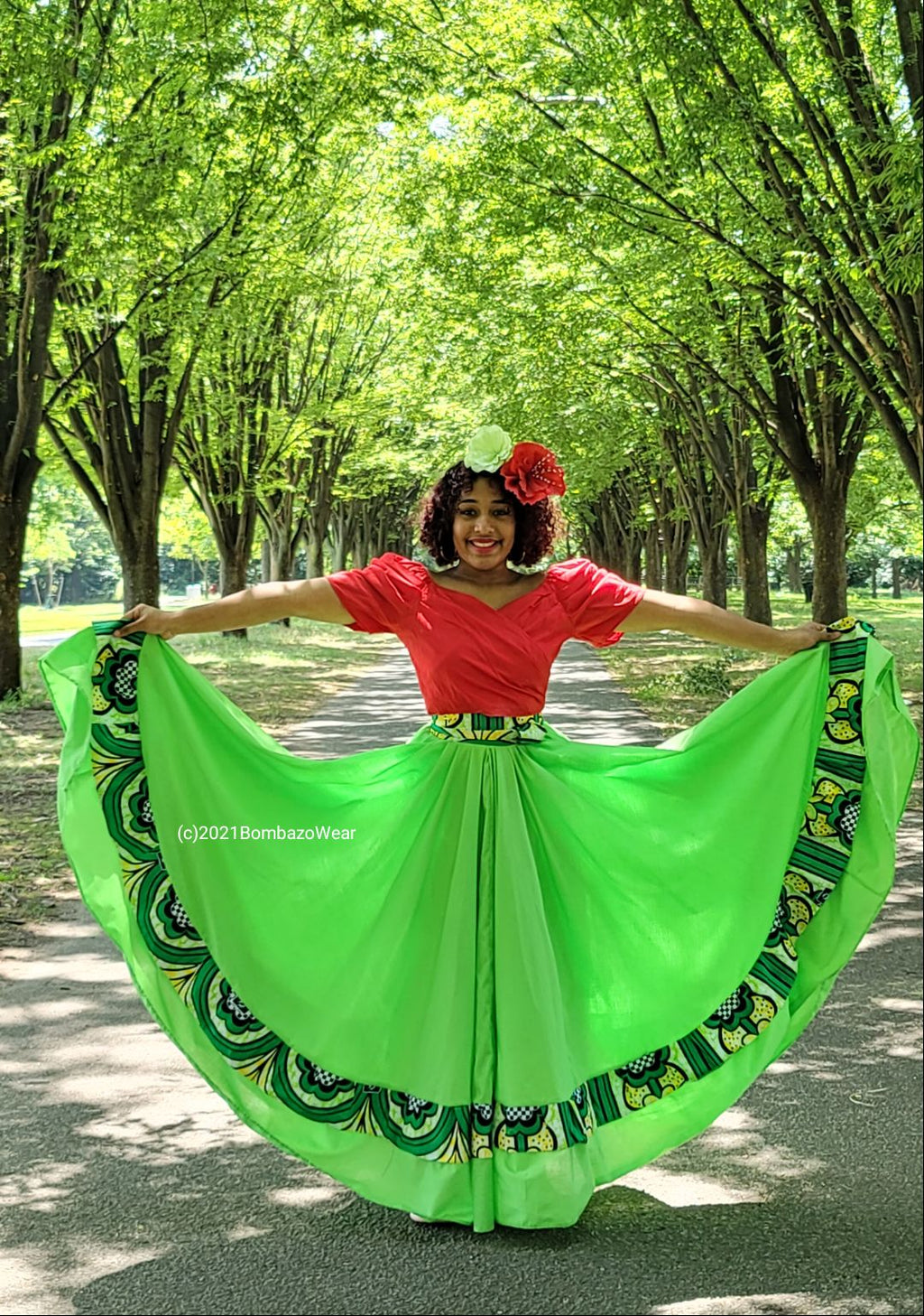 Lime Green w/ African print Bomba skirt