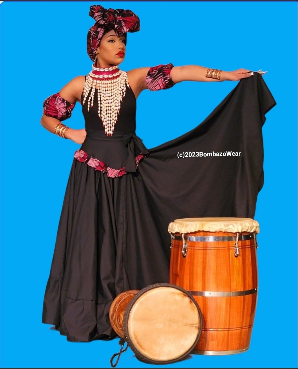 *New* Mi Negrura- Red /Black African Print skirt