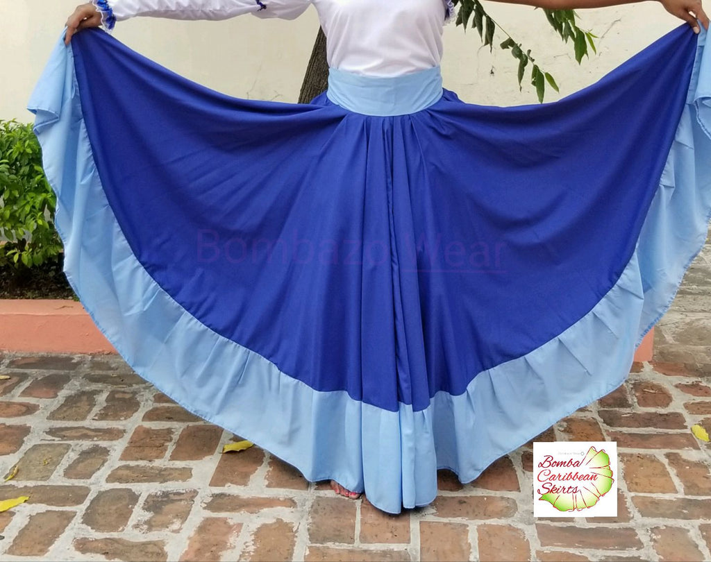 Dark and Light Blue Bomba Caribbean Dance Skirt
