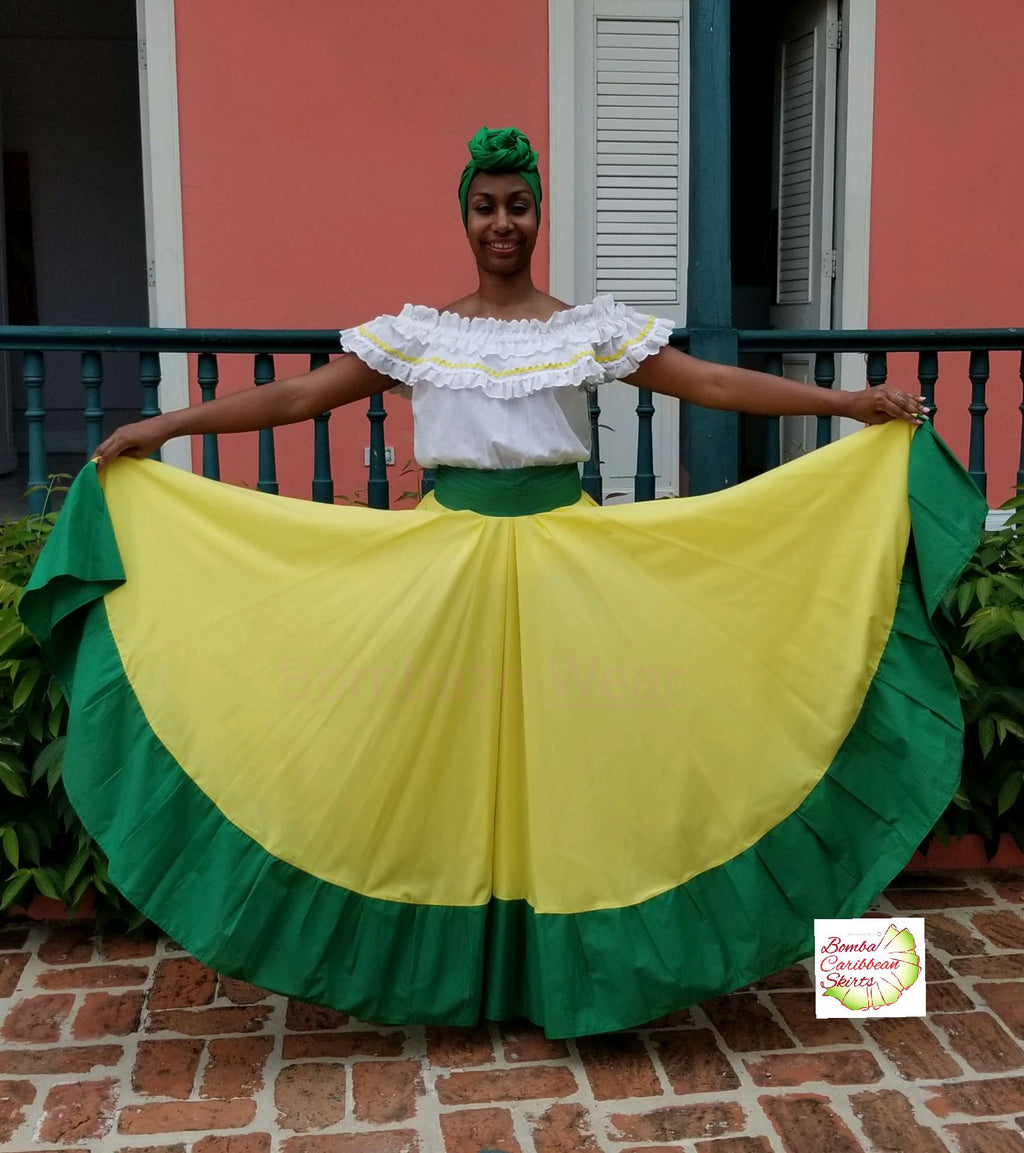Yellow & Green Bomba Caribbean Dance Skirt
