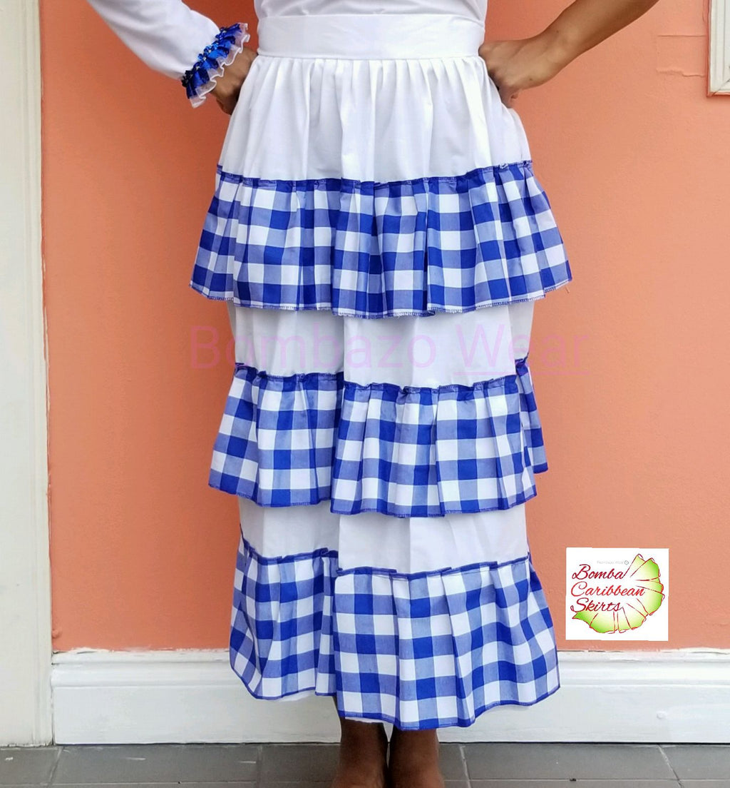 Blue Gingham Petitcoat/underskirt Bomba Caribbean Skirt