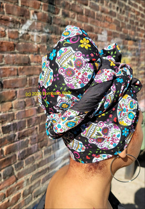 Double sided Skull /Black headwrap combo