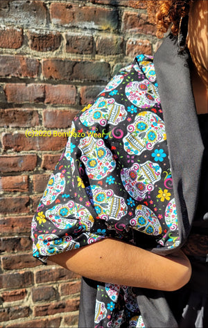 Double sided Skull /Black headwrap combo