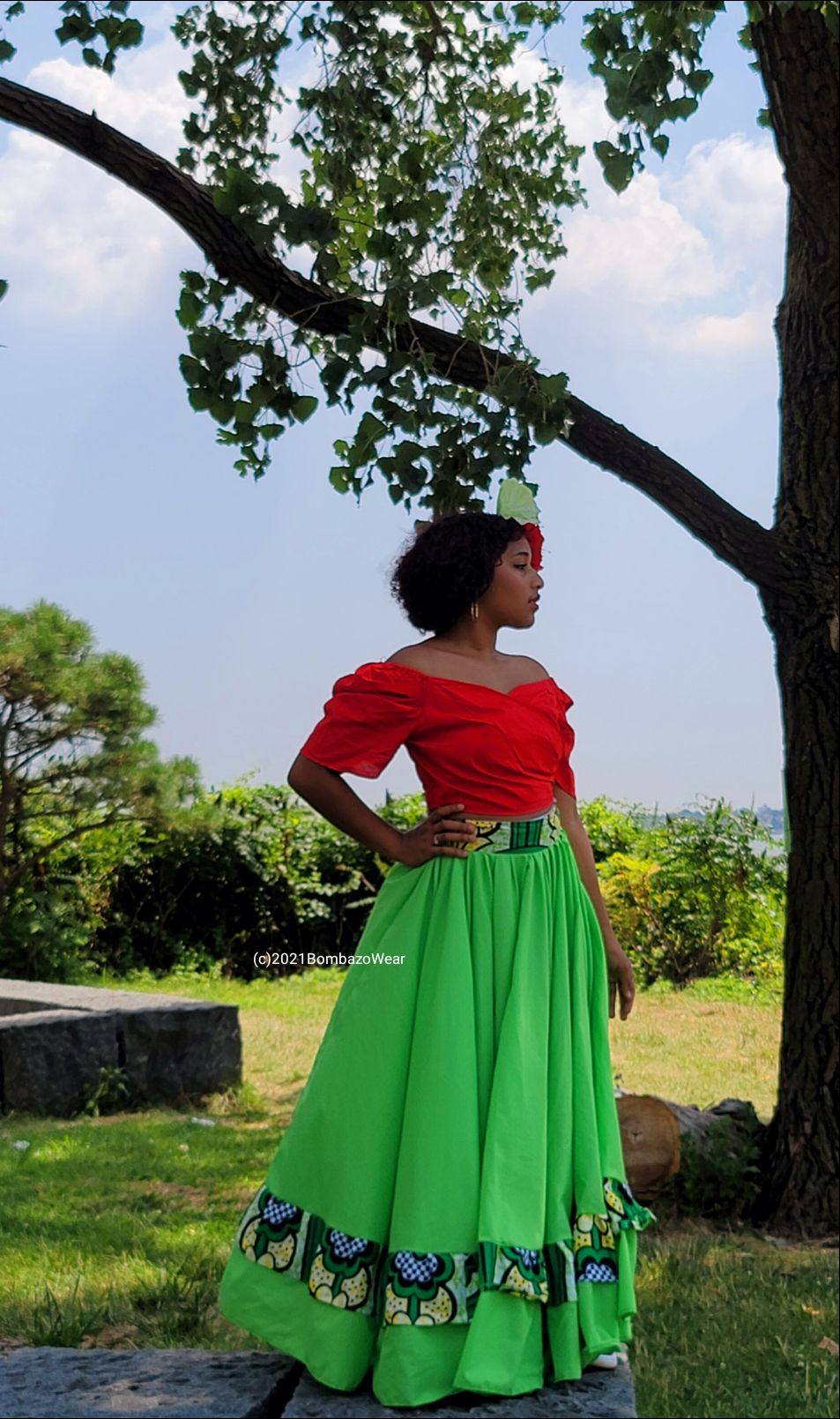 Lime Green w/ African print Bomba skirt Bombazo Wear Lime Green w/ African print Bomba skirt Bombazo Wear