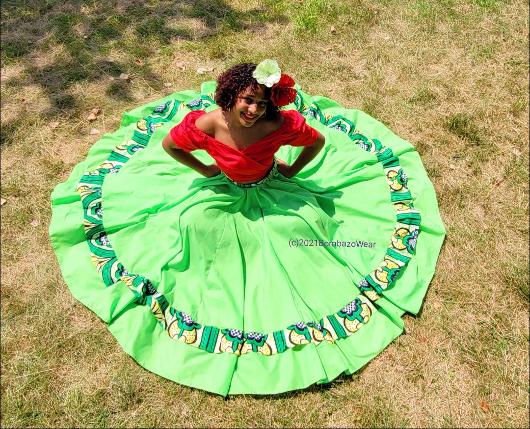 Lime Green w/ African print Bomba skirt